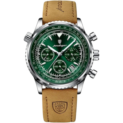 Poedagar Herren Luxus Chronograph Quarzuhr mit Datum | 50 m wasserdicht, kratzfestes Saphirglas, Lederarmband, Edelstahl 316L | elegant & sportlich