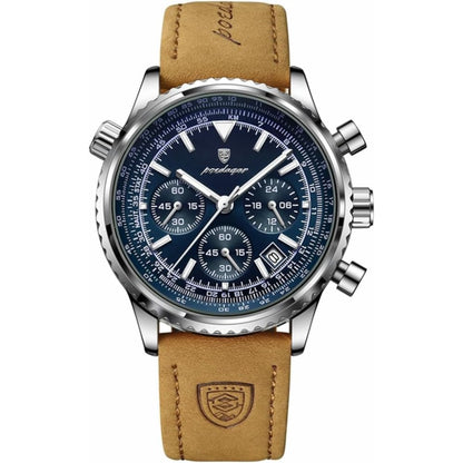 Poedagar Herren Luxus Chronograph Quarzuhr mit Datum | 50 m wasserdicht, kratzfestes Saphirglas, Lederarmband, Edelstahl 316L | elegant & sportlich