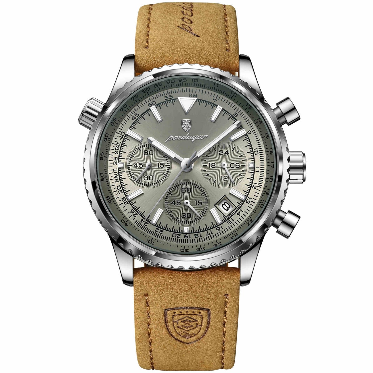 Poedagar Herren Luxus Chronograph Quarzuhr mit Datum | 50 m wasserdicht, kratzfestes Saphirglas, Lederarmband, Edelstahl 316L | elegant & sportlich