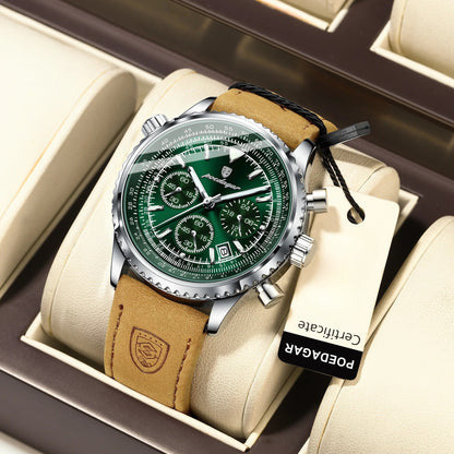 Poedagar Herren Luxus Chronograph Quarzuhr mit Datum | 50 m wasserdicht, kratzfestes Saphirglas, Lederarmband, Edelstahl 316L | elegant & sportlich